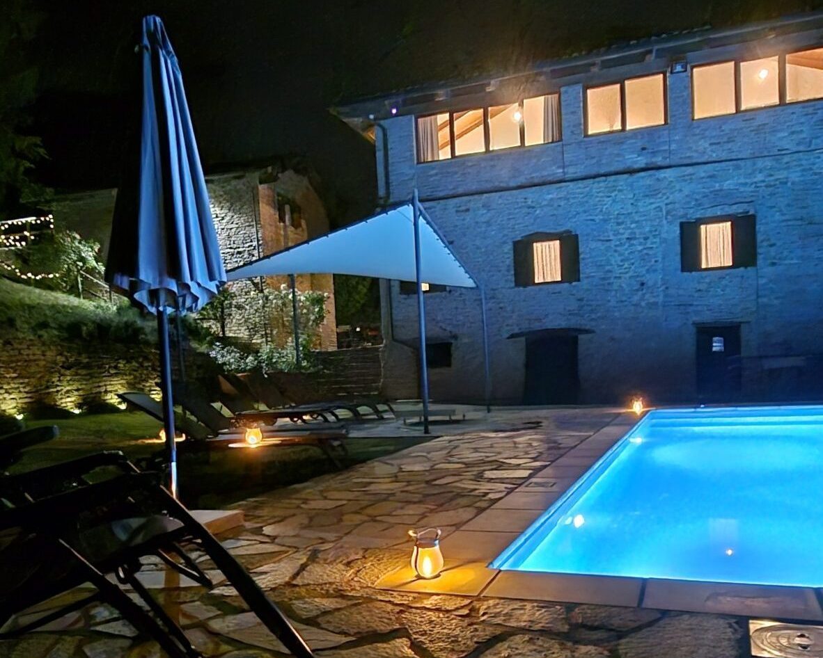 night view of the swimming pool